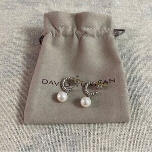 David Yurman Sterling Cable Hoop Earrings with White Pearl Drops